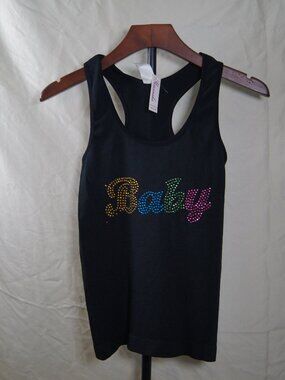 Black Rhinestone “Baby” Tank Top – Sleeveless Y2K Sparkle Tee by Amanda